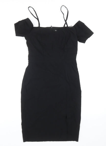 Miss Selfridge Womens Black Polyester A-Line Size 10 Square Neck Zip