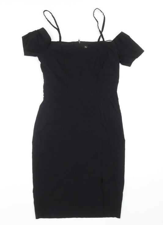Miss Selfridge Womens Black Polyester A-Line Size 10 Square Neck Zip