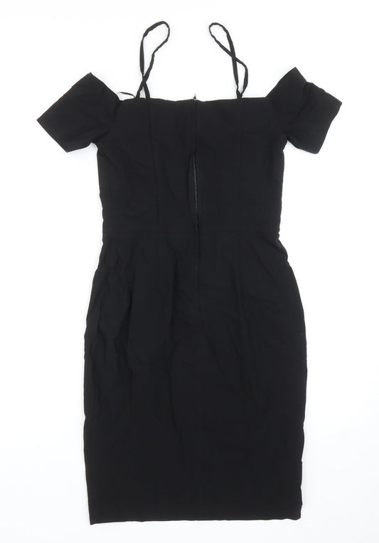 Miss Selfridge Womens Black Polyester A-Line Size 10 Square Neck Zip