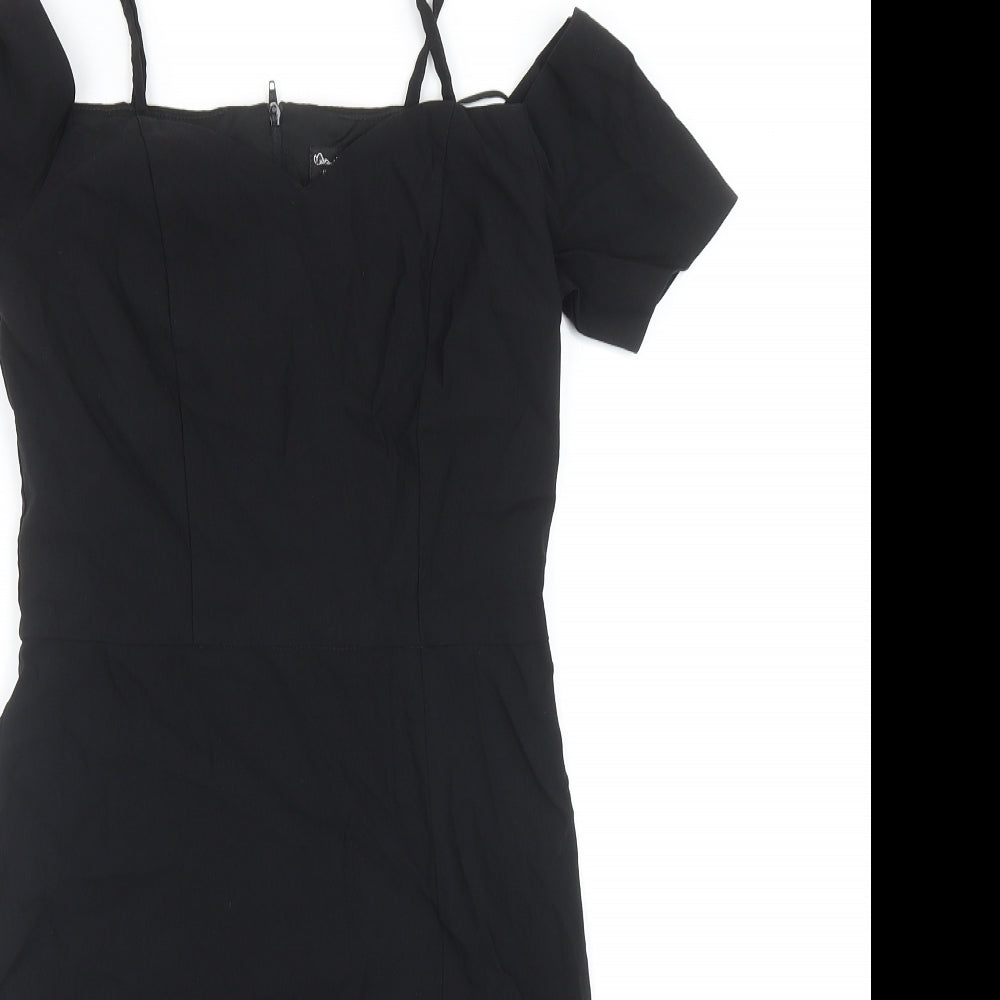 Miss Selfridge Womens Black Polyester A-Line Size 10 Square Neck Zip