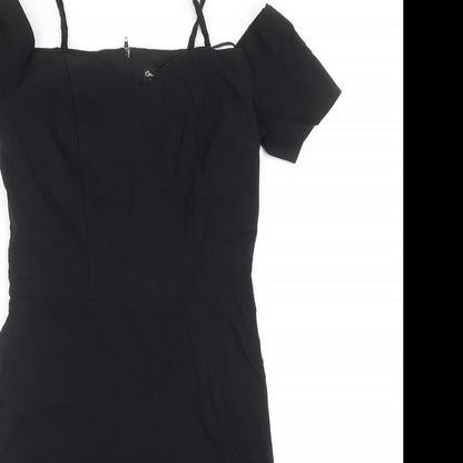 Miss Selfridge Womens Black Polyester A-Line Size 10 Square Neck Zip
