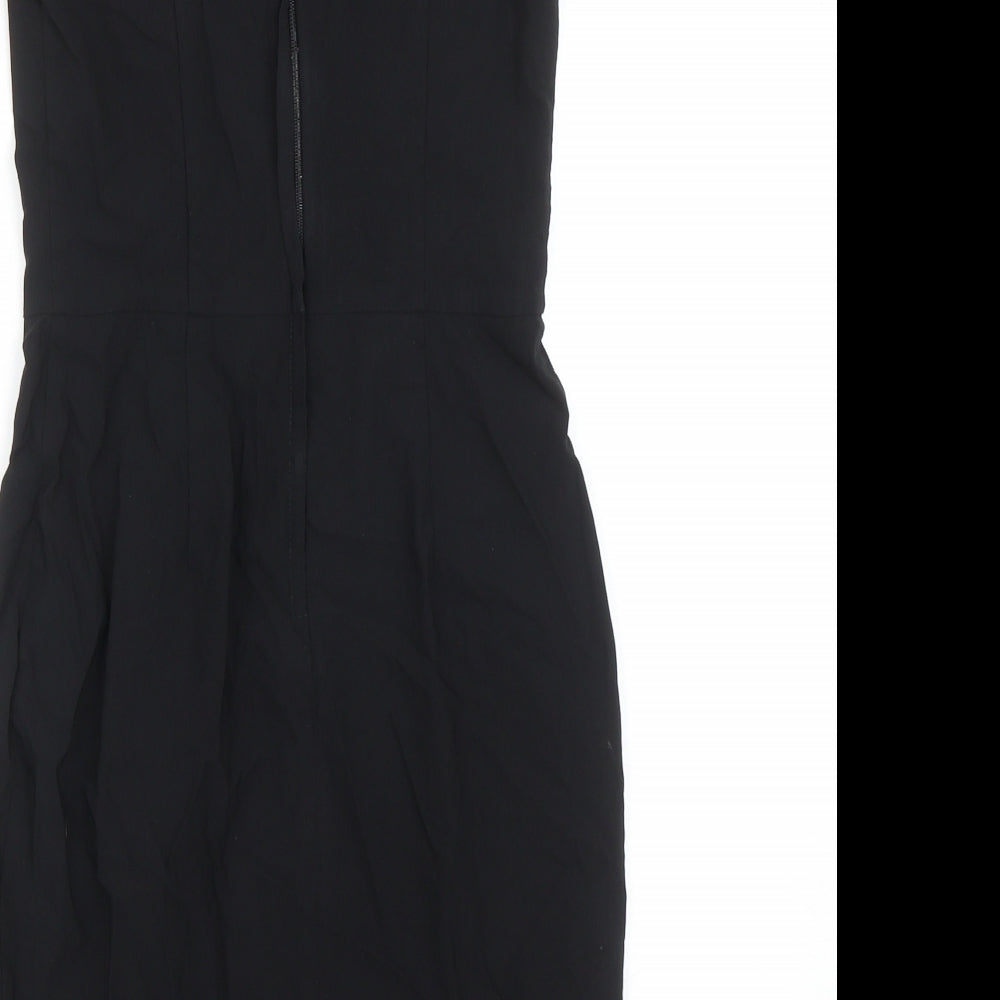Miss Selfridge Womens Black Polyester A-Line Size 10 Square Neck Zip