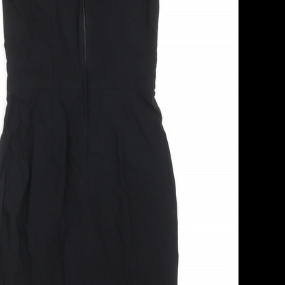 Miss Selfridge Womens Black Polyester A-Line Size 10 Square Neck Zip