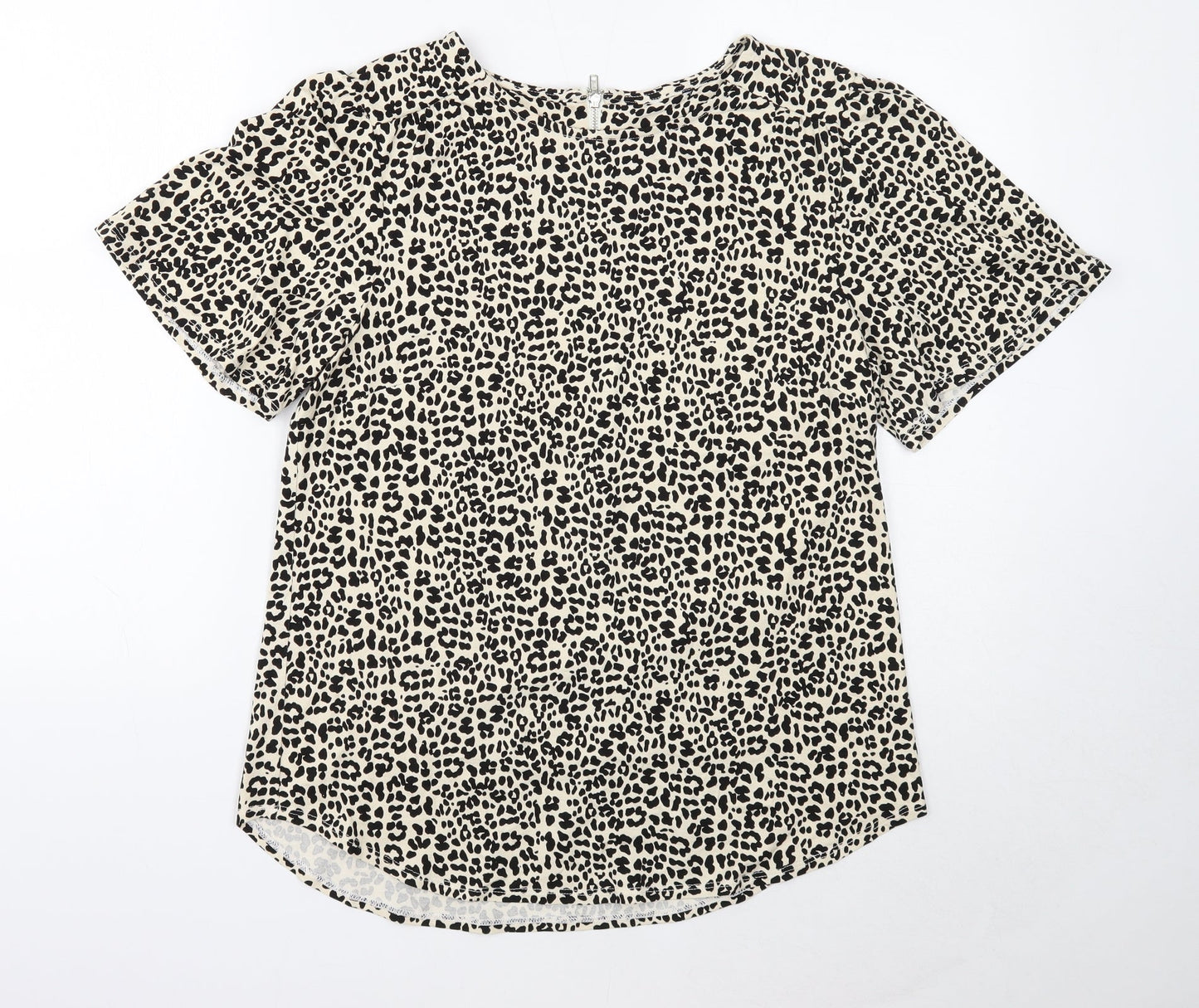 M&Co Womens Beige Animal Print Polyester Basic Blouse Size 10 Round Neck - Leopard Pattern