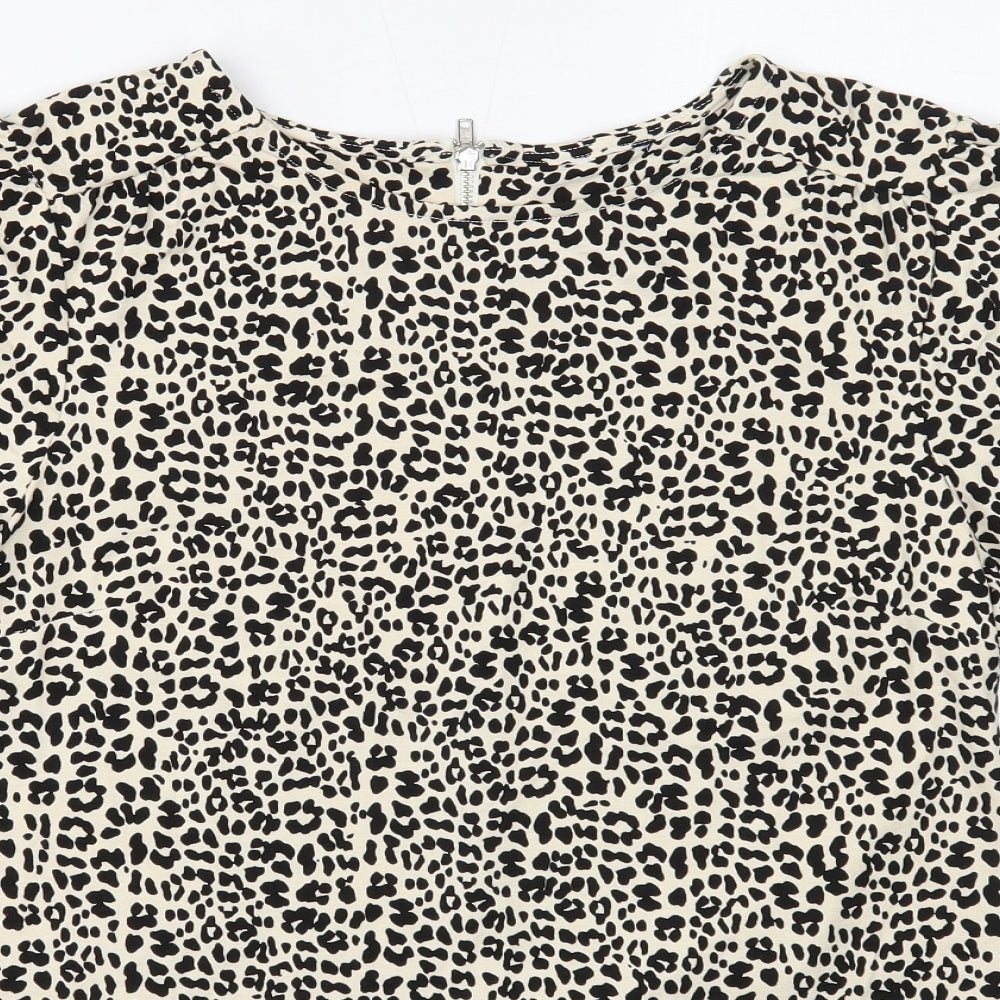 M&Co Womens Beige Animal Print Polyester Basic Blouse Size 10 Round Neck - Leopard Pattern