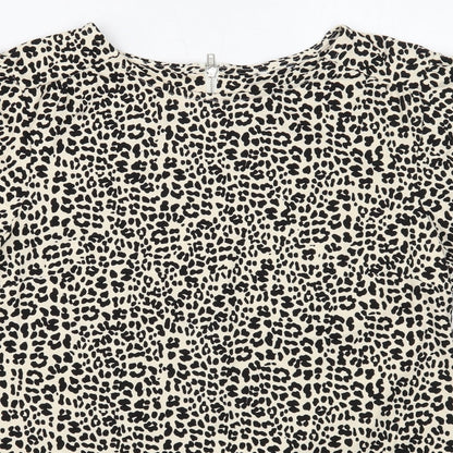 M&Co Womens Beige Animal Print Polyester Basic Blouse Size 10 Round Neck - Leopard Pattern