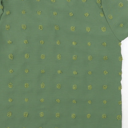 Grefit Womens Green Geometric Polyester Basic Blouse Size L V-Neck