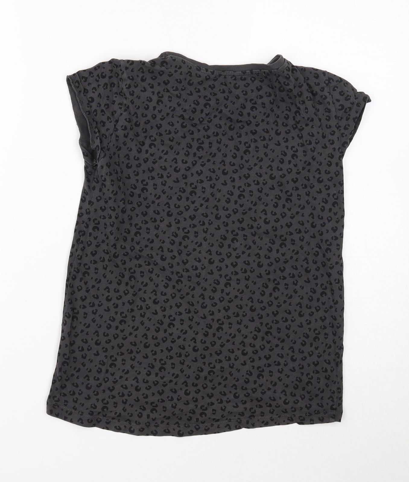 H&M Girls Grey Animal Print Cotton Basic T-Shirt Size 10 Years Round Neck Pullover - Leopard print