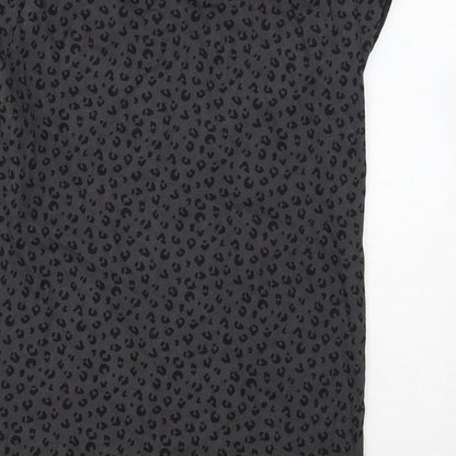 H&M Girls Grey Animal Print Cotton Basic T-Shirt Size 10 Years Round Neck Pullover - Leopard print