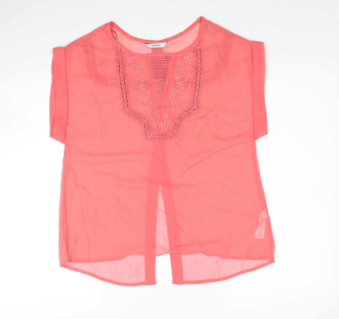 George Womens Pink Polyester Basic T-Shirt Size 10 Round Neck - Sheer