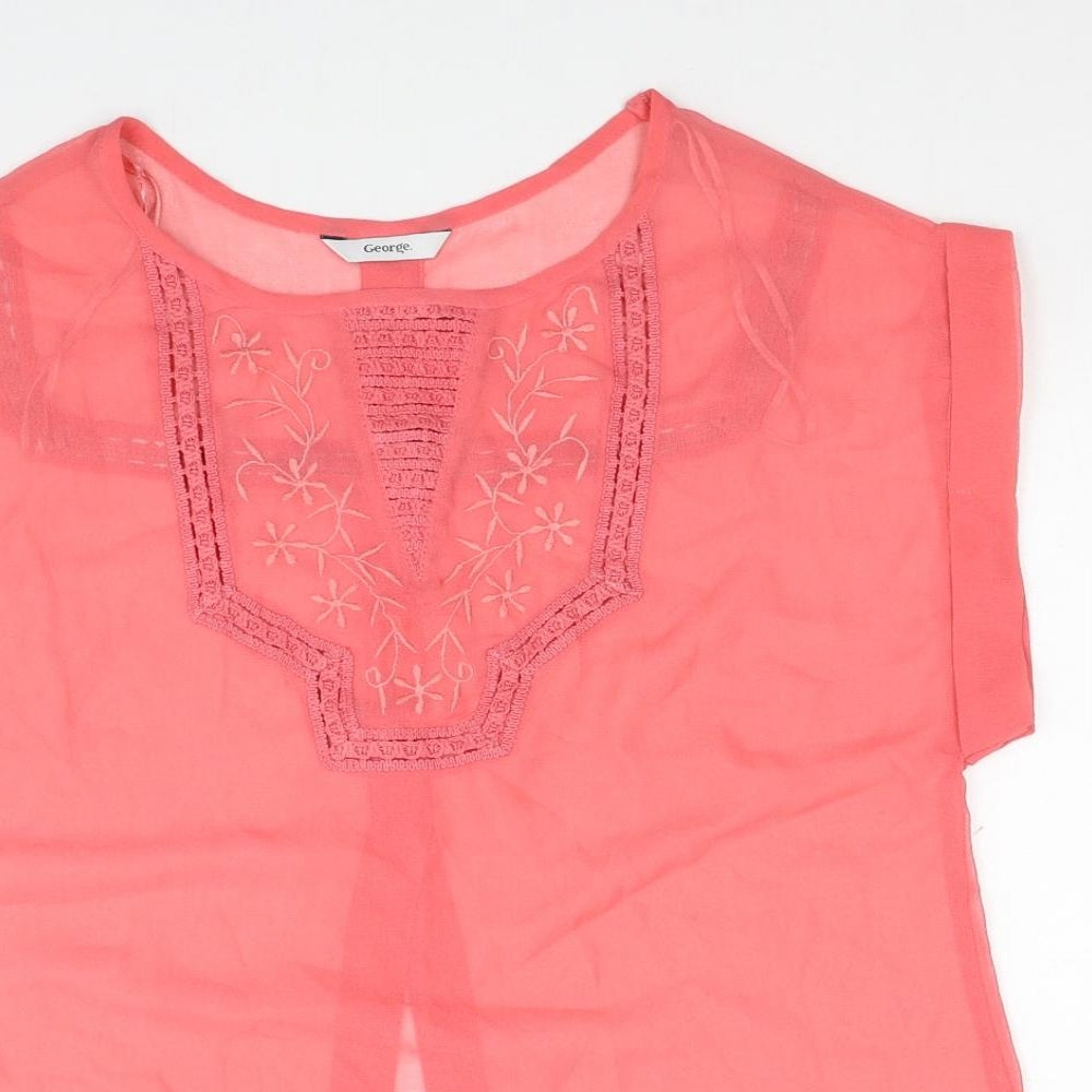 George Womens Pink Polyester Basic T-Shirt Size 10 Round Neck - Sheer