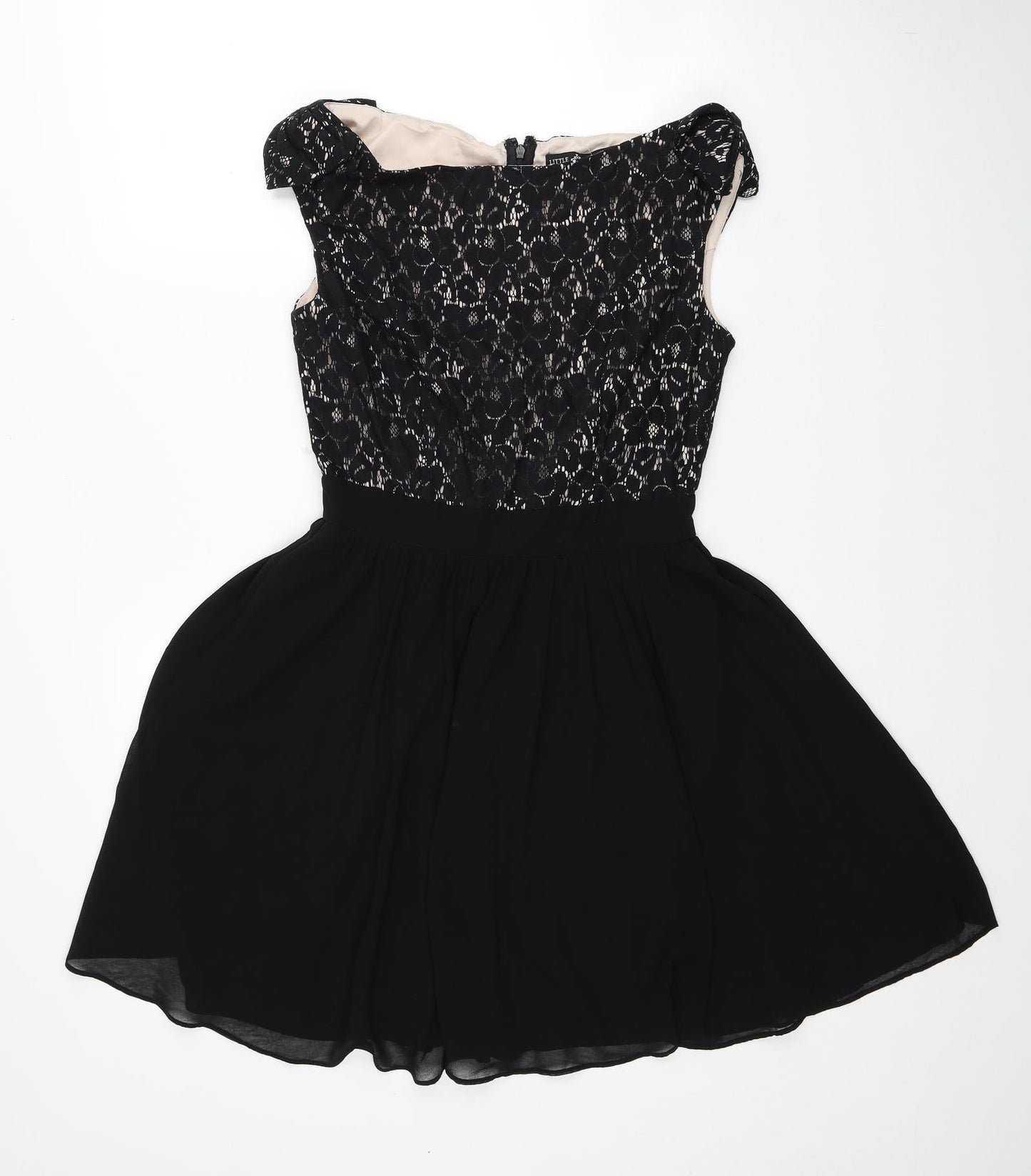 Little Mistress London Womens Black Cotton Fit & Flare Size 10 Off the Shoulder Zip - Lace Bodice