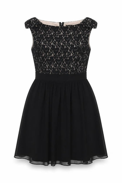 Little Mistress London Womens Black Cotton Fit & Flare Size 10 Off the Shoulder Zip - Lace Bodice