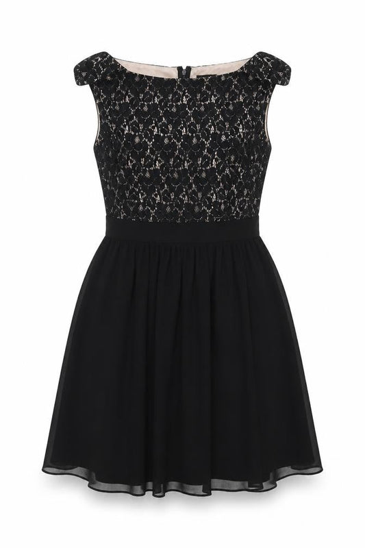 Little Mistress London Womens Black Cotton Fit & Flare Size 10 Off the Shoulder Zip - Lace Bodice
