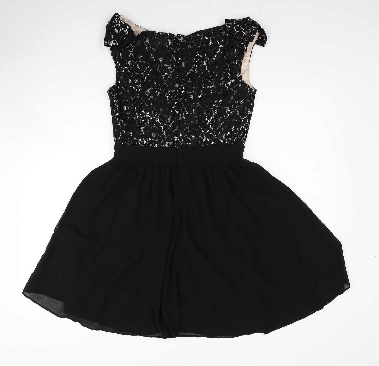 Little Mistress London Womens Black Cotton Fit & Flare Size 10 Off the Shoulder Zip - Lace Bodice