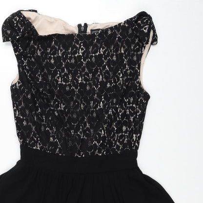 Little Mistress London Womens Black Cotton Fit & Flare Size 10 Off the Shoulder Zip - Lace Bodice
