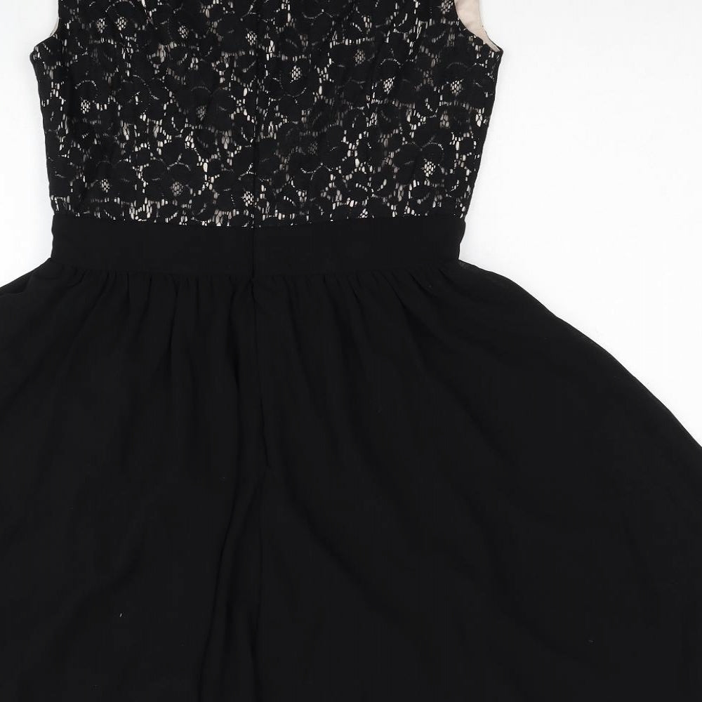 Little Mistress London Womens Black Cotton Fit & Flare Size 10 Off the Shoulder Zip - Lace Bodice