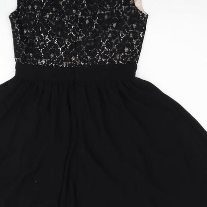 Little Mistress London Womens Black Cotton Fit & Flare Size 10 Off the Shoulder Zip - Lace Bodice