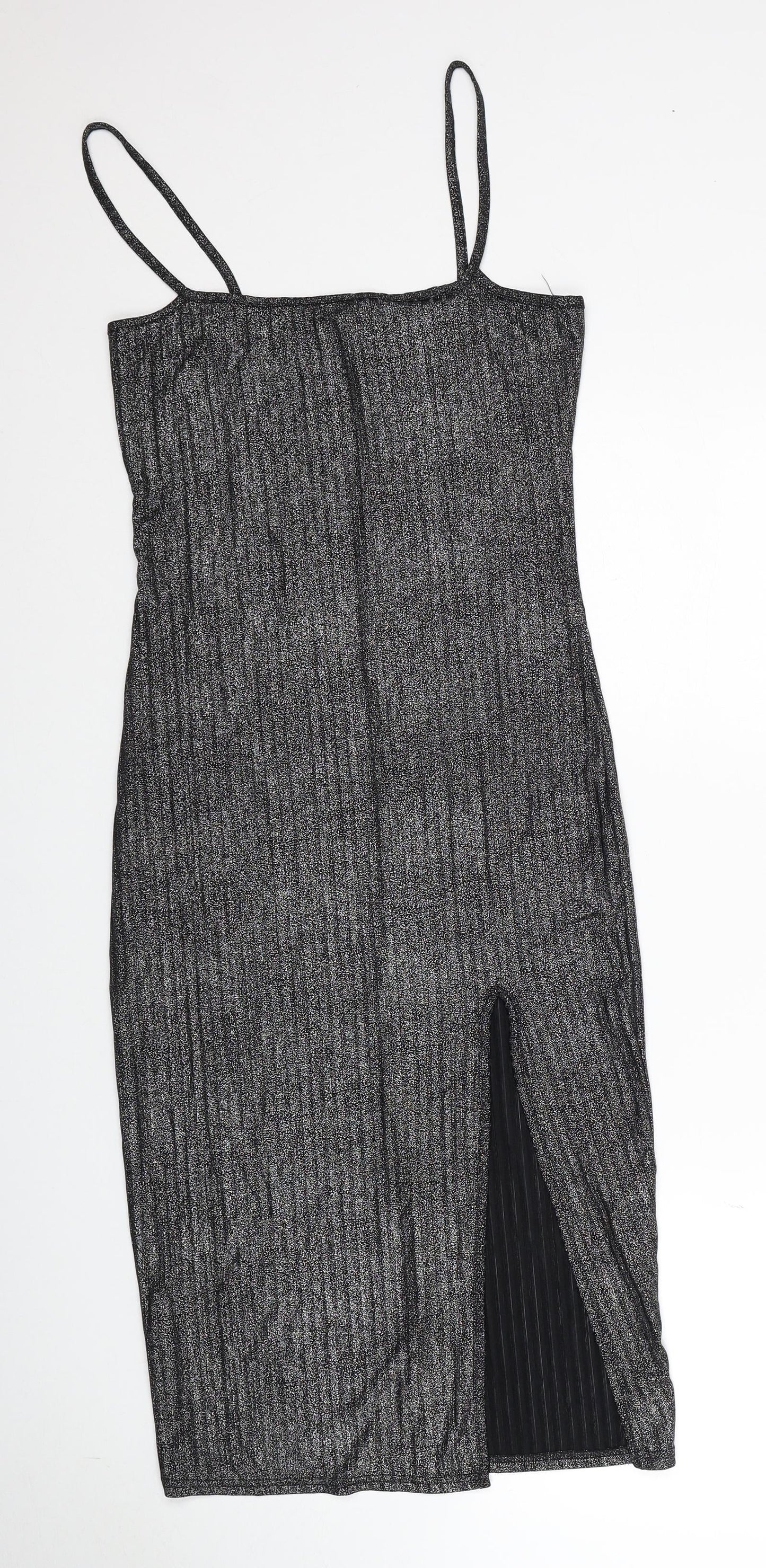 Boohoo Womens Silver Polyester Slip Dress Size 10 Square Neck Pullover