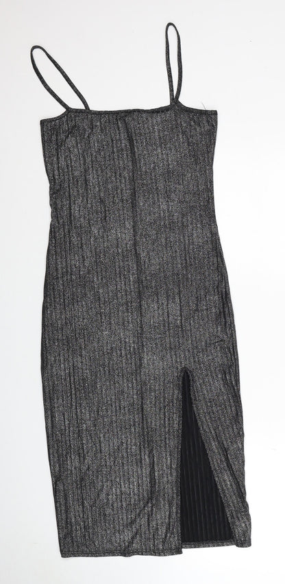 Boohoo Womens Silver Polyester Slip Dress Size 10 Square Neck Pullover