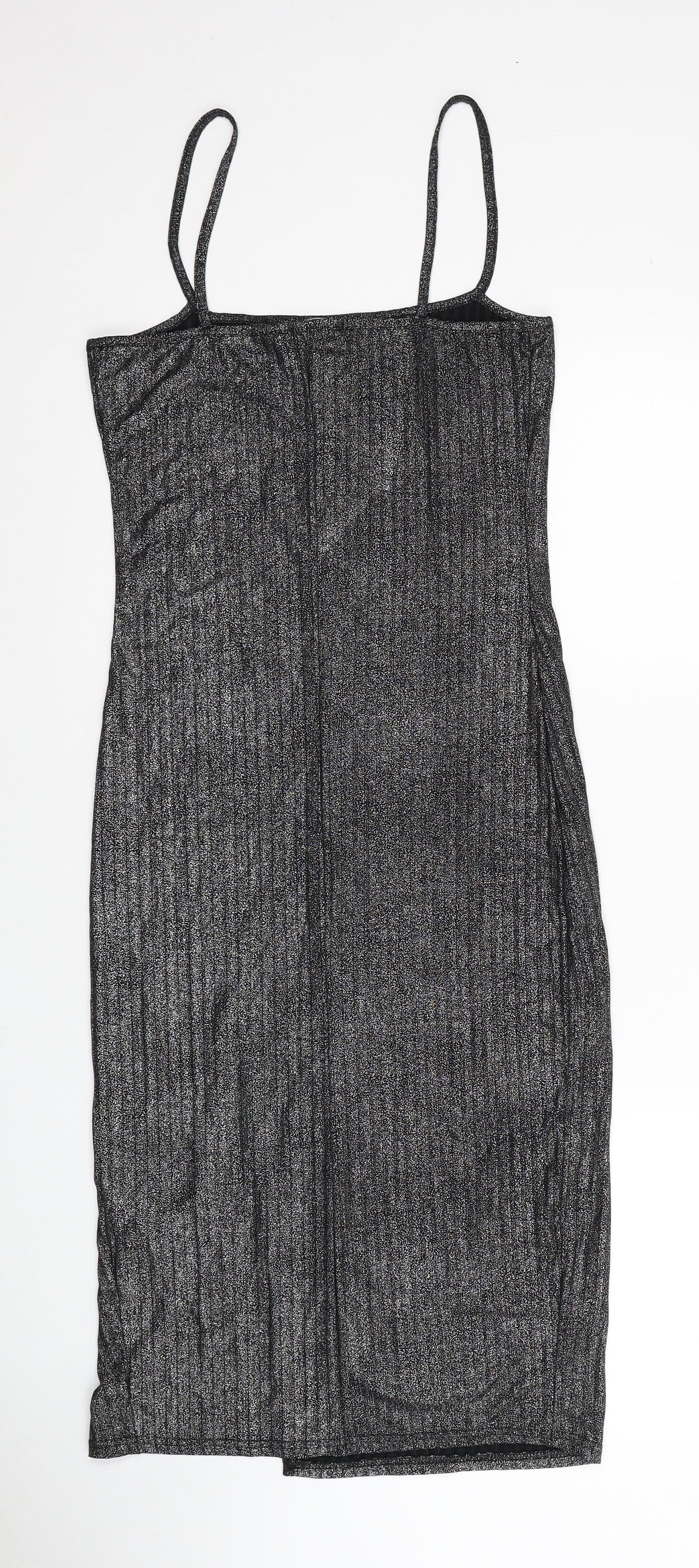 Boohoo Womens Silver Polyester Slip Dress Size 10 Square Neck Pullover