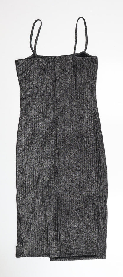 Boohoo Womens Silver Polyester Slip Dress Size 10 Square Neck Pullover