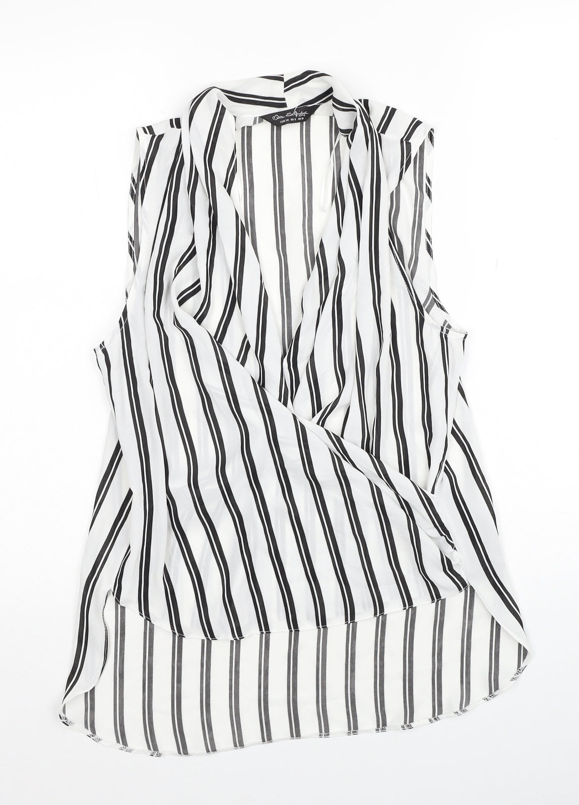 Miss Selfridge Womens White Striped Polyester Basic Blouse Size 10 V-Neck