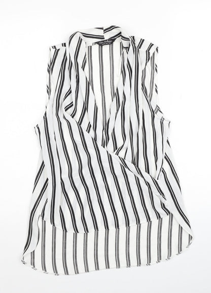 Miss Selfridge Womens White Striped Polyester Basic Blouse Size 10 V-Neck