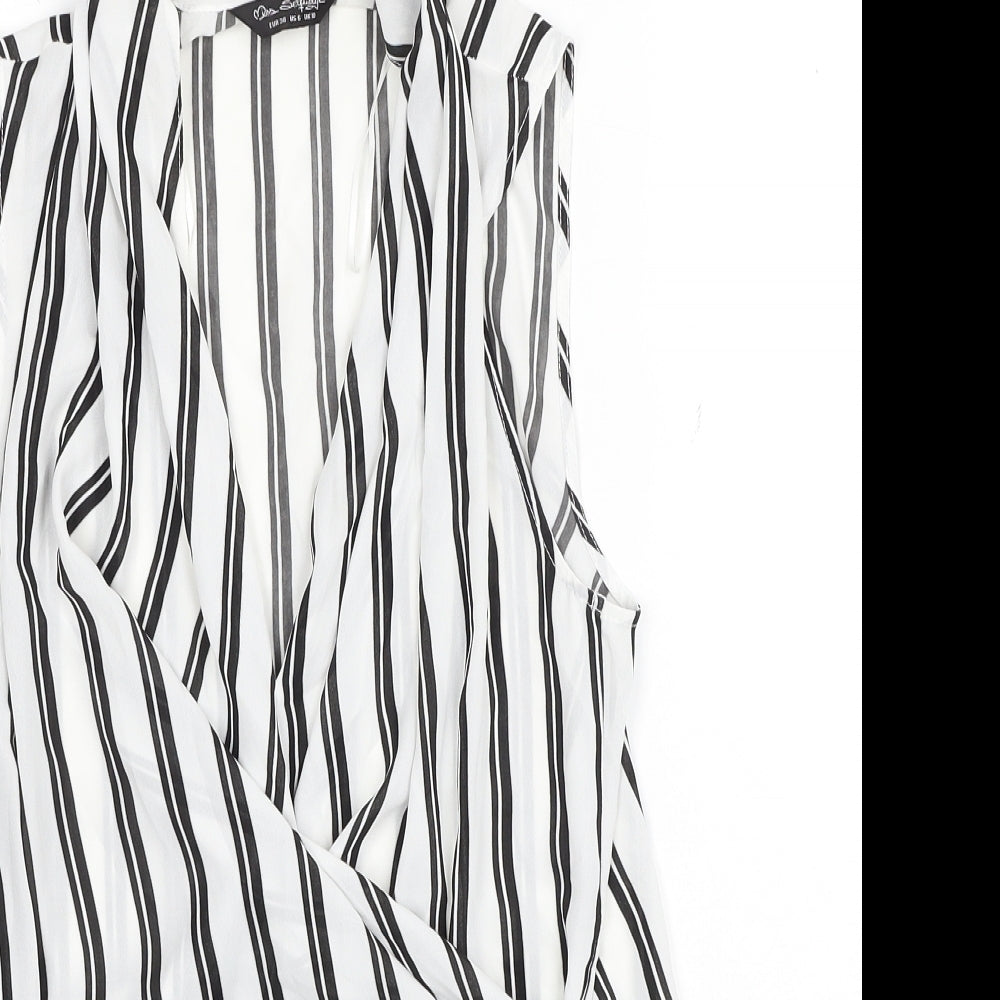 Miss Selfridge Womens White Striped Polyester Basic Blouse Size 10 V-Neck