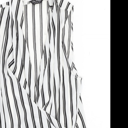 Miss Selfridge Womens White Striped Polyester Basic Blouse Size 10 V-Neck