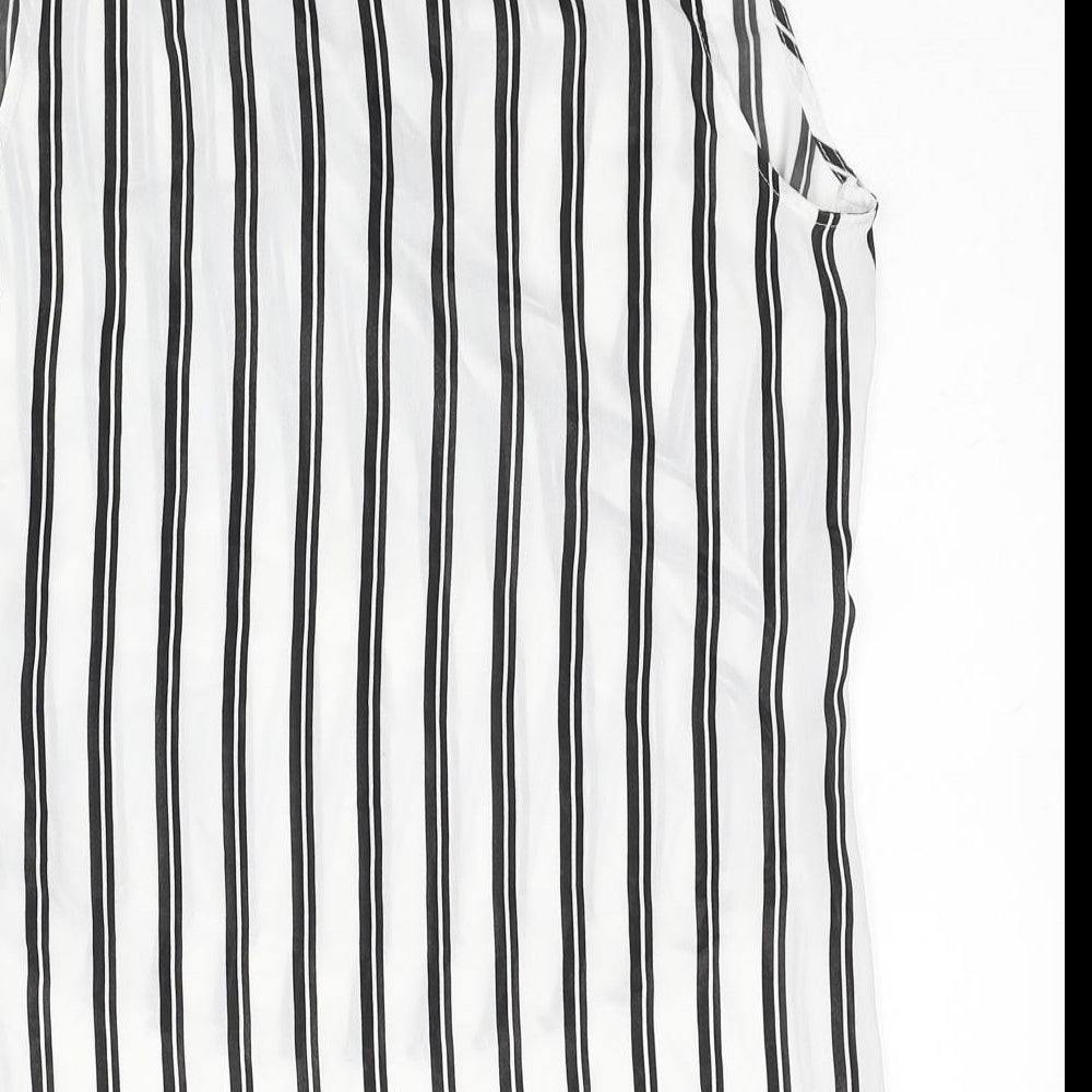 Miss Selfridge Womens White Striped Polyester Basic Blouse Size 10 V-Neck