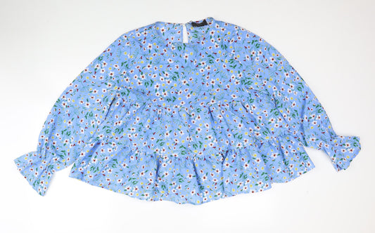 AX Paris Womens Blue Floral Polyester Basic Blouse Size 10 Round Neck