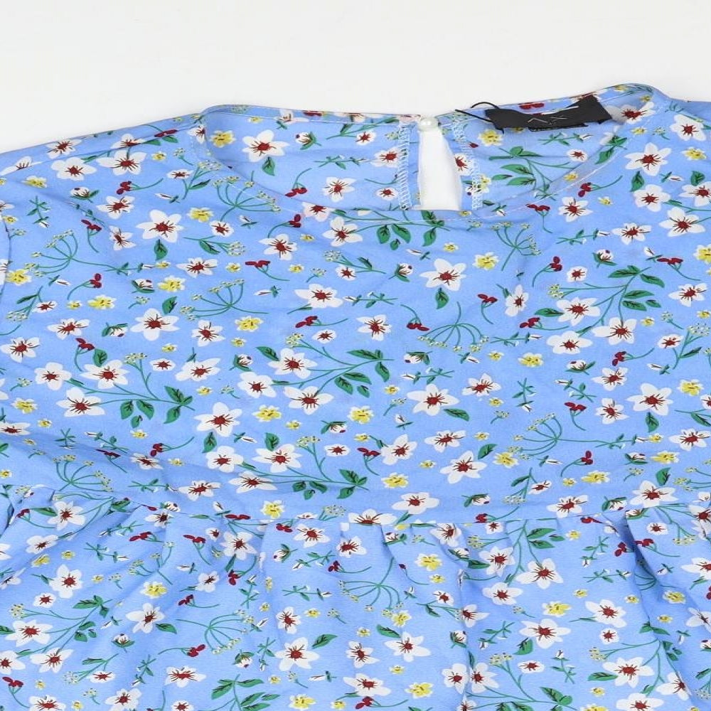 AX Paris Womens Blue Floral Polyester Basic Blouse Size 10 Round Neck