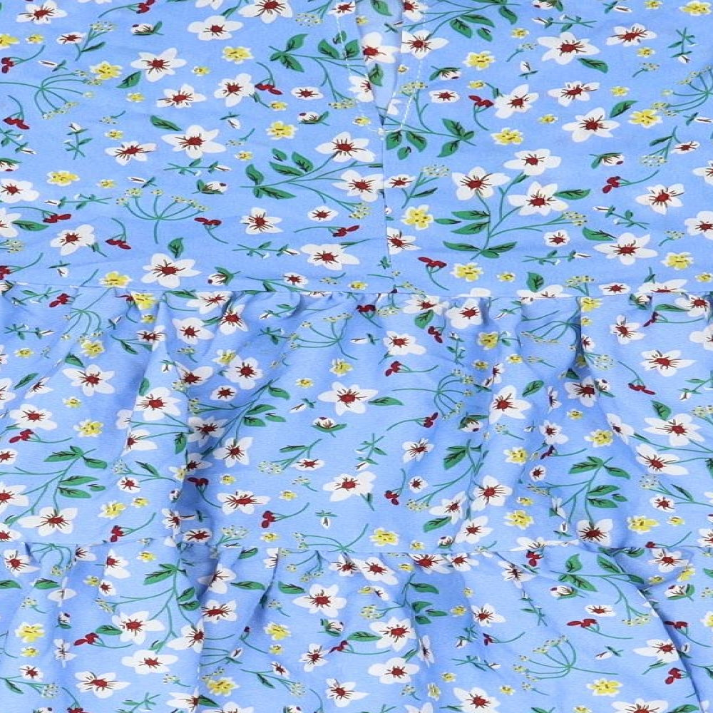 AX Paris Womens Blue Floral Polyester Basic Blouse Size 10 Round Neck