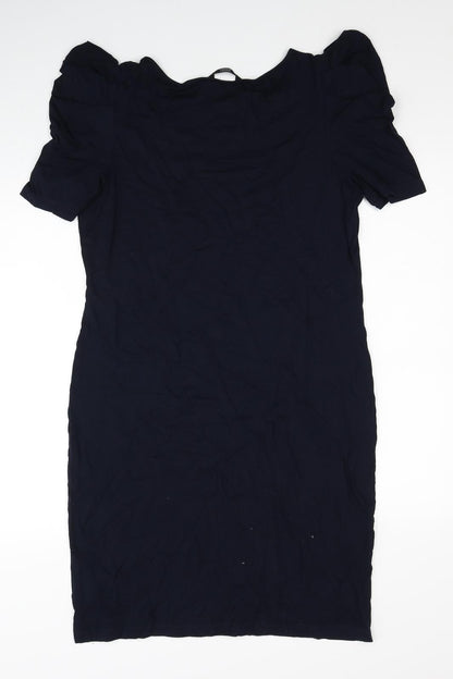Marks and Spencer Womens Blue Viscose A-Line Size 12 Boat Neck Pullover