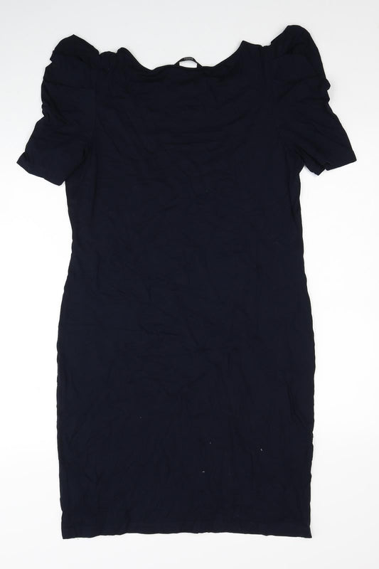 Marks and Spencer Womens Blue Viscose A-Line Size 12 Boat Neck Pullover