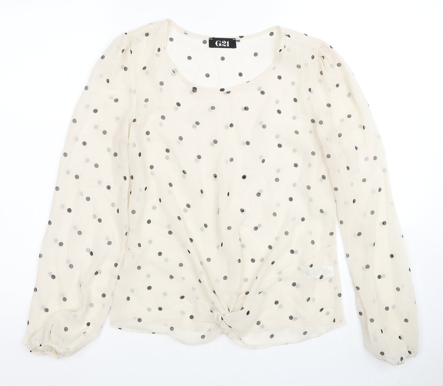 George Womens Ivory Polka Dot Polyester Basic Blouse Size 8 Round Neck - Knot Front