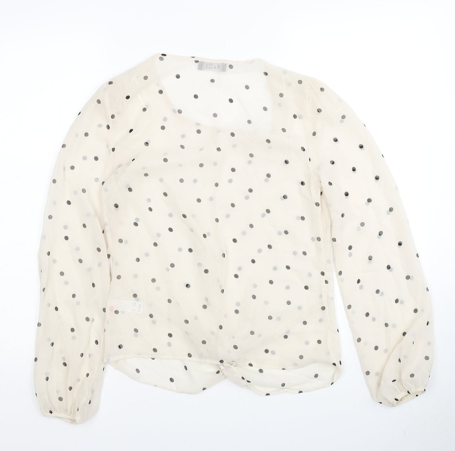 George Womens Ivory Polka Dot Polyester Basic Blouse Size 8 Round Neck - Knot Front