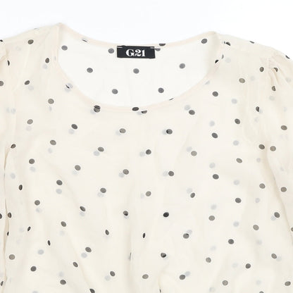George Womens Ivory Polka Dot Polyester Basic Blouse Size 8 Round Neck - Knot Front