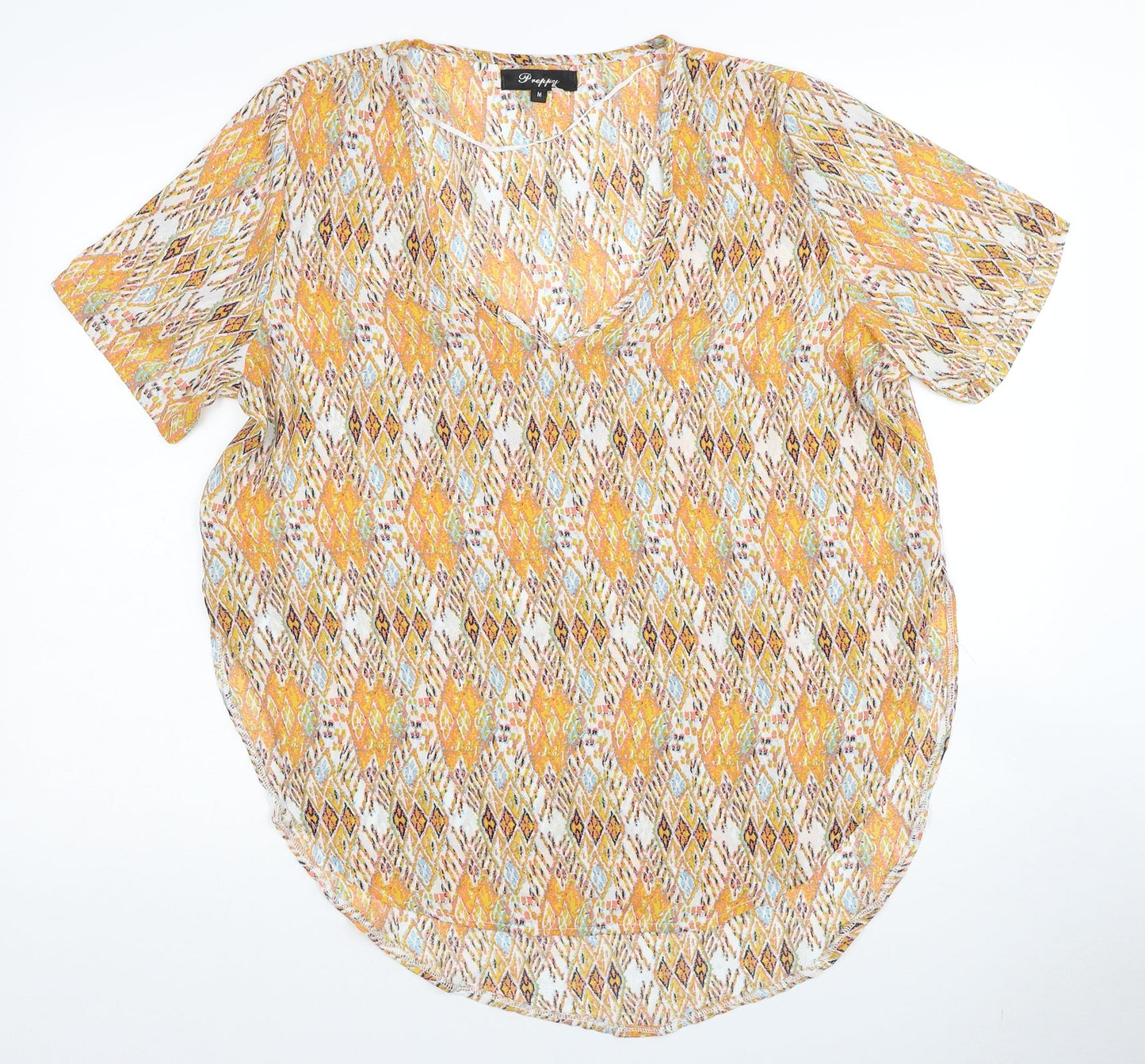 Preppy Womens Orange Geometric Polyester Basic Blouse Size M Scoop Neck