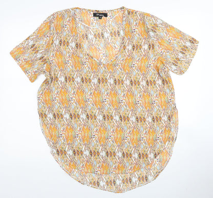 Preppy Womens Orange Geometric Polyester Basic Blouse Size M Scoop Neck