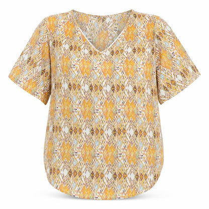 Preppy Womens Orange Geometric Polyester Basic Blouse Size M Scoop Neck