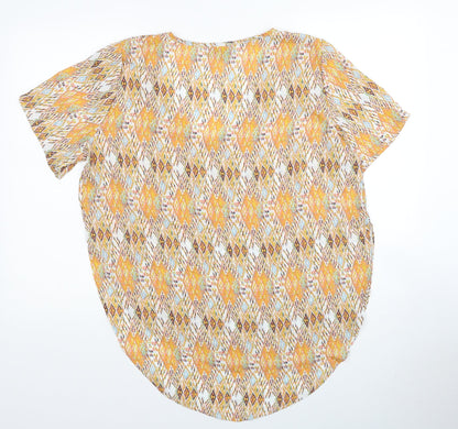 Preppy Womens Orange Geometric Polyester Basic Blouse Size M Scoop Neck