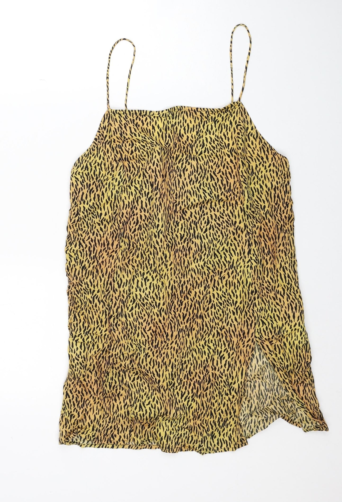 Motel Womens Yellow Animal Print Viscose Slip Dress Size M Square Neck Pullover - Tiger Pattern