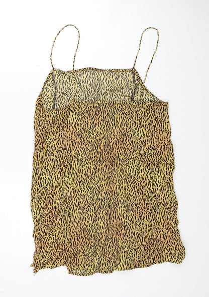Motel Womens Yellow Animal Print Viscose Slip Dress Size M Square Neck Pullover - Tiger Pattern