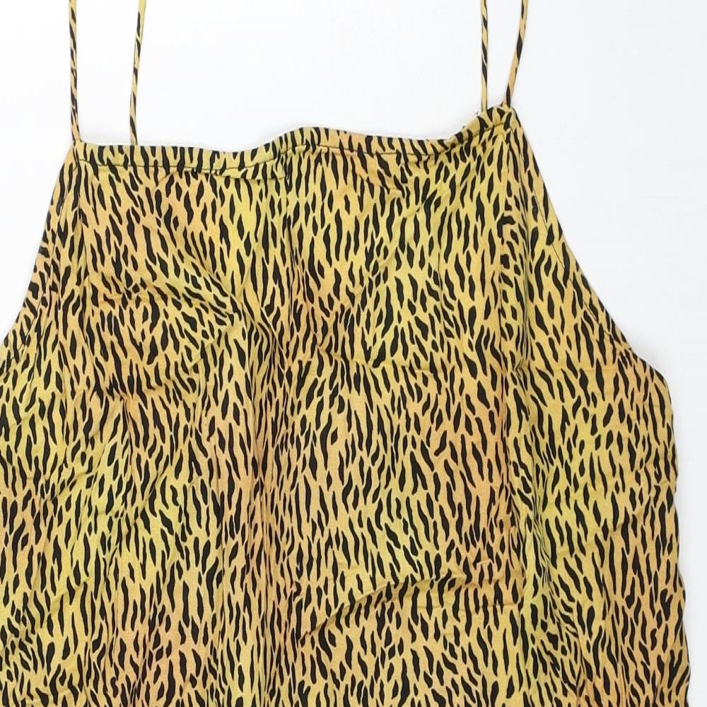 Motel Womens Yellow Animal Print Viscose Slip Dress Size M Square Neck Pullover - Tiger Pattern