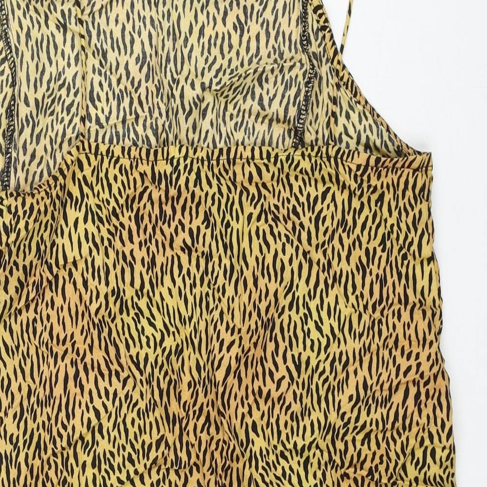 Motel Womens Yellow Animal Print Viscose Slip Dress Size M Square Neck Pullover - Tiger Pattern
