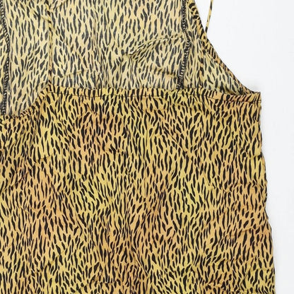 Motel Womens Yellow Animal Print Viscose Slip Dress Size M Square Neck Pullover - Tiger Pattern