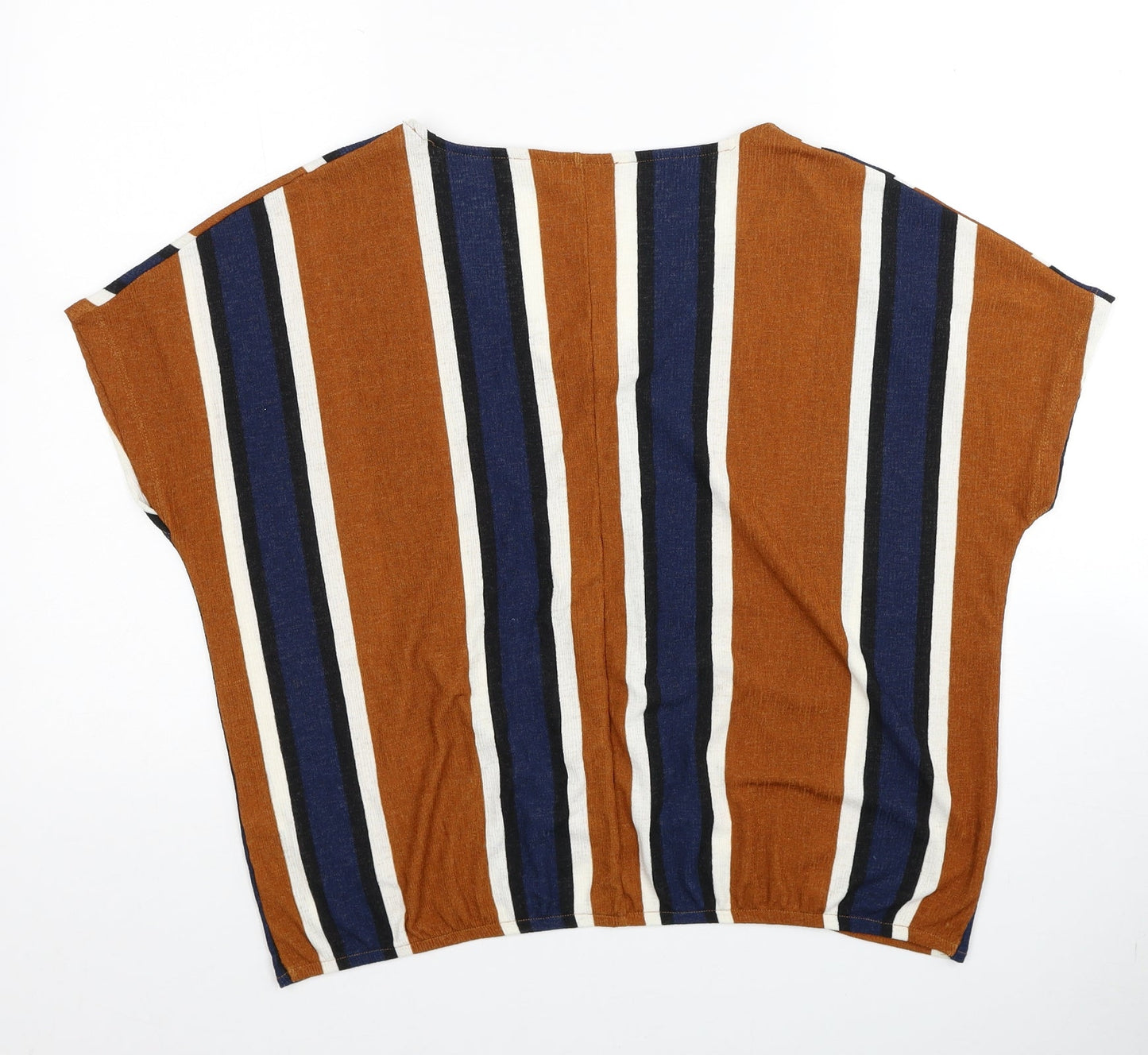 Papaya Womens Brown Striped Polyester Cropped T-Shirt Size 12 Scoop Neck