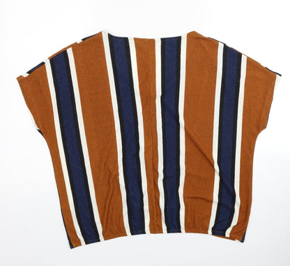 Papaya Womens Brown Striped Polyester Cropped T-Shirt Size 12 Scoop Neck